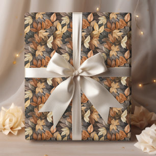 Papier Cadeau Feuilles d'automne dorées brun feuillage d'automne