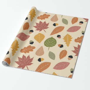Papier Cadeau Feuilles d'automne en terre cuite, marron et verte