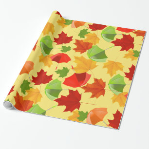 Papier Cadeau Feuilles d'automne et parapluies