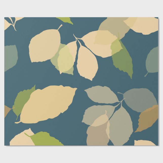 Papier Cadeau Feuilles d'automne modernes sur fond bleu sarcelle (Plat)