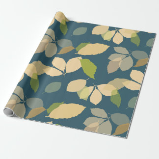 Papier Cadeau Feuilles d'automne modernes sur fond bleu sarcelle