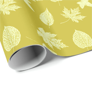 Papier Cadeau Feuilles d'automne - moutarde et jaune clair
