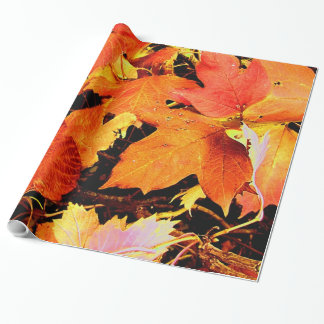 Papier Cadeau Feuilles d'automne orange audacieuses époustouflan