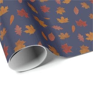 Papier Cadeau Feuilles d'automne photo sur couleur bleue personn
