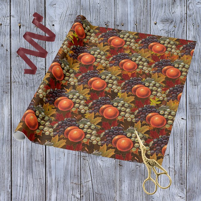 Papier Cadeau Feuilles d'automne Raisins et pommes - Abondante r (Créateur téléchargé)