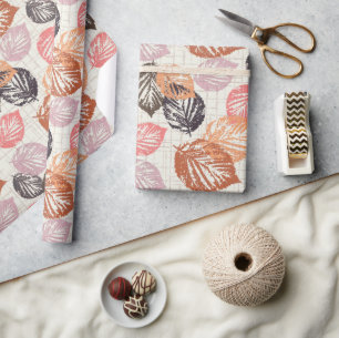 Papier Cadeau Feuilles d'automne sur le beige.