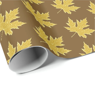 Papier Cadeau Feuilles de chêne - chameau tanné et brun