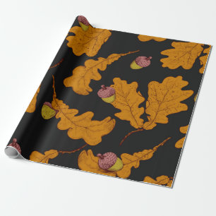 Papier Cadeau Feuilles de chêne sec et glands. Pat sans soudure