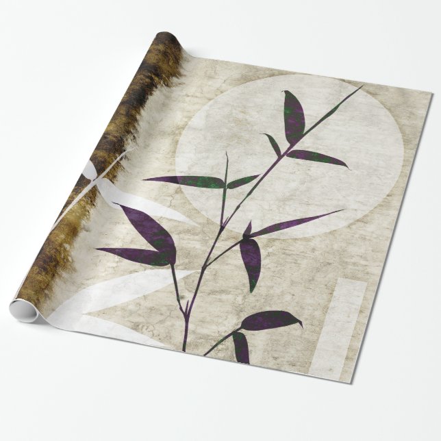 Papier Cadeau Feuilles de chute Brown de la lune de bambou (Déroulé)