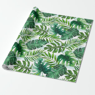 Papier Cadeau Feuilles de couleur d'eau tropicale, Monstera et P