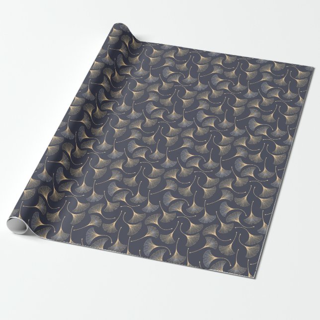 Papier Cadeau Feuilles de Ginkgo modèle floral sans joint (Déroulé)