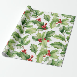Papier Cadeau Feuilles de houx de Noël
