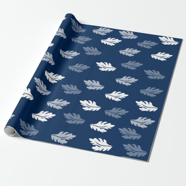 Papier Cadeau Feuilles de la marine Blue Antique Motif (Déroulé)