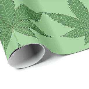 Papier Cadeau Feuilles de mauvaises herbes vert sur papier d'env