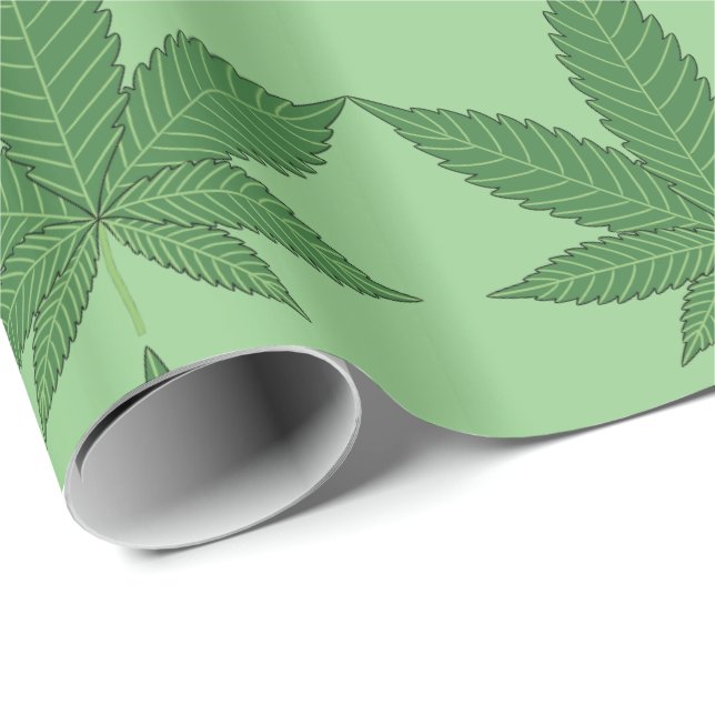 Papier Cadeau Feuilles de mauvaises herbes vert sur papier d'env (Coin rond)