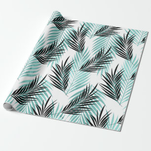 Papier Cadeau Feuilles de palmier arbre tropical turquoise foncé