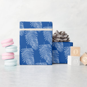 Papier Cadeau Feuilles de palmiers blancs tropicaux, bleu