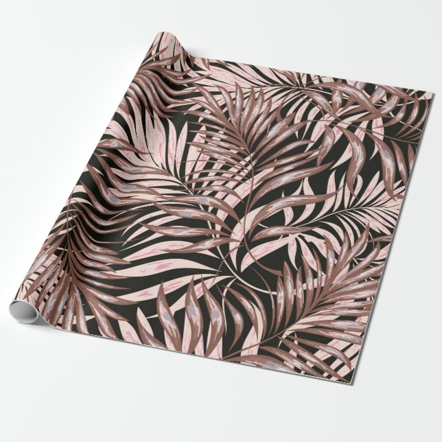 Papier Cadeau Feuilles de palmiers tropicaux, jungle. Patte flor (Déroulé)