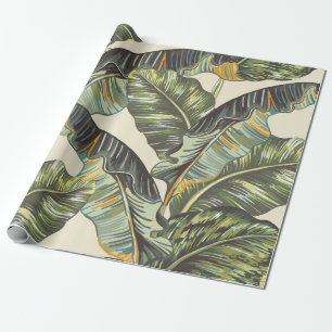 Papier Cadeau Feuilles de palmiers tropicaux, vintag sans soudur