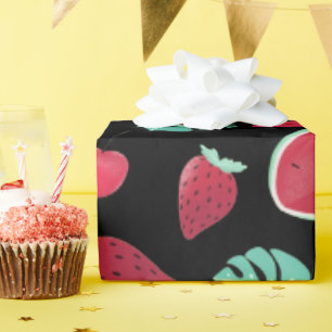 Papier Cadeau Feuilles de poissonnerie, cerise, fraise et pastèq