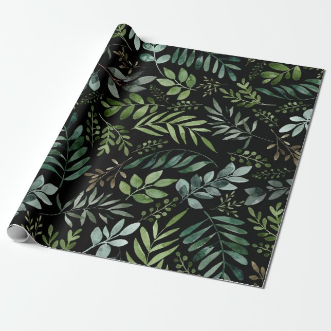 Papier Cadeau Feuilles de verdure aquarelle (Déroulé)
