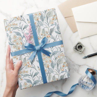 Papier Cadeau Feuilles d'eucalyptus botaniques gris ardoise aqua