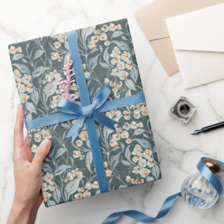 Papier Cadeau Feuilles d'eucalyptus botaniques gris ardoise aqua