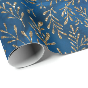 Papier Cadeau Feuilles d'or bleues de marine de parties