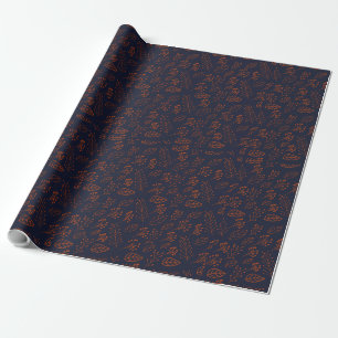 Papier Cadeau feuilles et branches rouillés sur le bleu foncé 