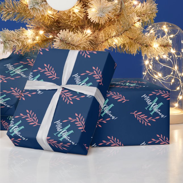 Papier Cadeau Feuilles florales roses élégantes personnalisées N (Vacances)