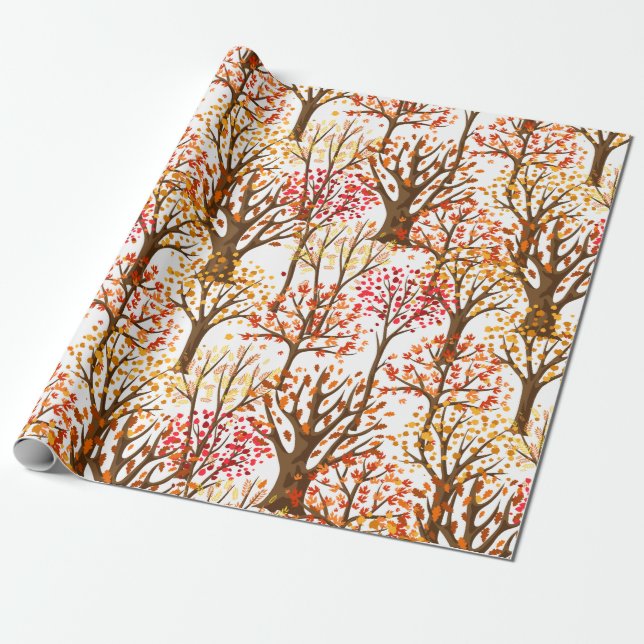 Papier Cadeau Feuilles forestiers des arbres d'automne (Déroulé)