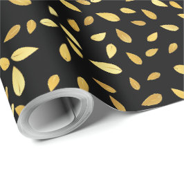 Papier Cadeau Feuilles modernes en noir et or Motif illustré