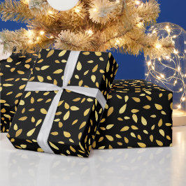 Papier Cadeau Feuilles modernes en noir et or Motif illustré