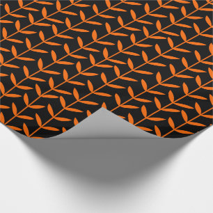 Papier Cadeau Feuilles - Orange sur noir