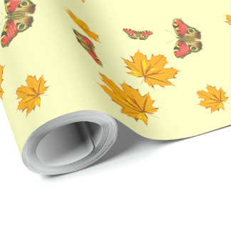 Papier Cadeau Feuilles qui tombent en automne et papillons