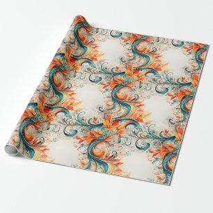 Papier Cadeau Feuilles sarcelle et orange