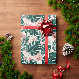 Papier Cadeau Feuilles tropicales de Monstera et orchidées délic