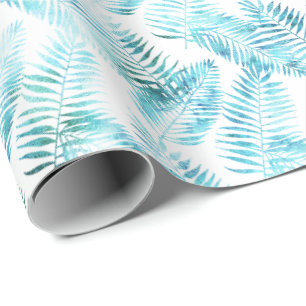 Papier Cadeau Feuilles tropicaux Aqua Blue