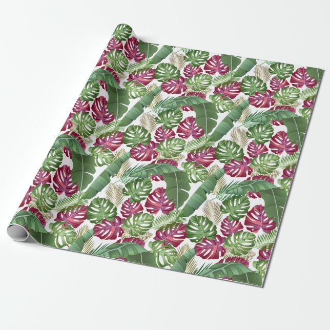 Papier Cadeau Feuilles tropicaux de Monstera et Palm (Déroulé)