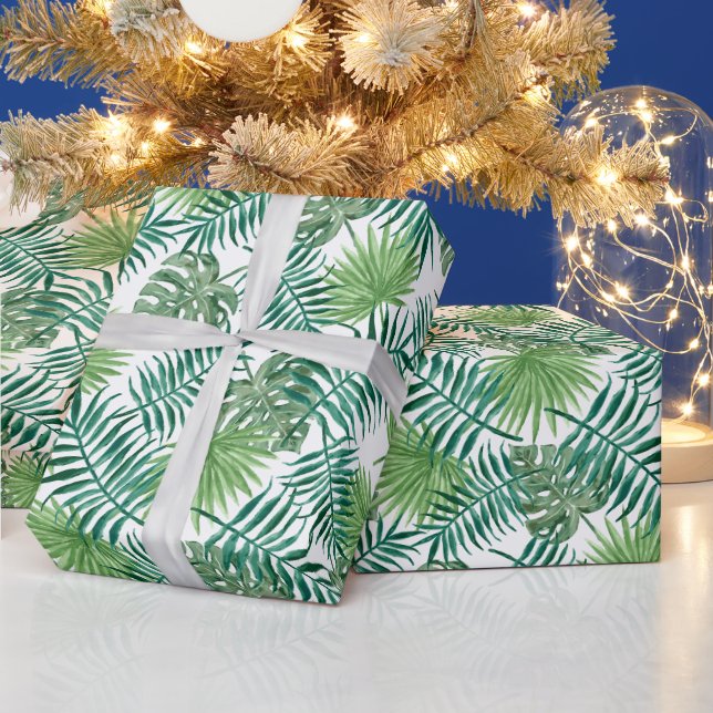 Papier Cadeau Feuilles tropicaux de Monstera et Palm (Vacances)