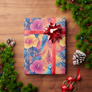 Papier Cadeau Feuilles tropicaux et perroquets Motif d'été