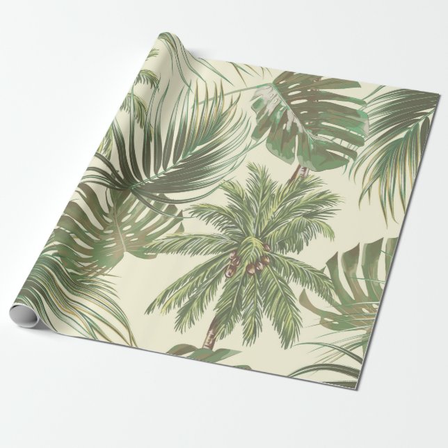 Papier Cadeau Feuilles tropicaux motif sans couture (Déroulé)