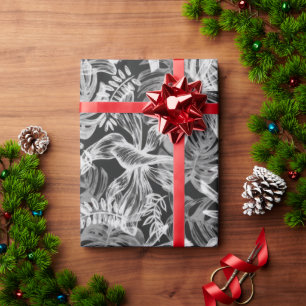 Papier Cadeau Feuilles tropicaux noirs et blancs