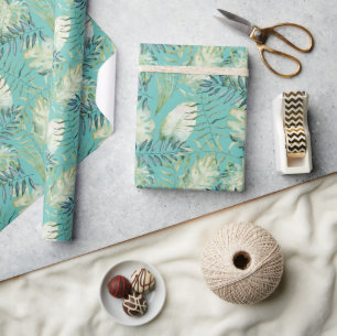 Papier Cadeau Feuilles Vertes Tropicales de Menthe 
