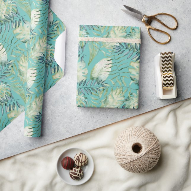 Papier Cadeau Feuilles Vertes Tropicales de Menthe (Artisanat)