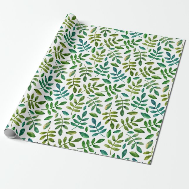 Papier Cadeau Feuilles verts. Aquarelle florale. Botanique d'été (Déroulé)