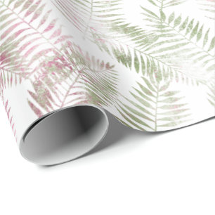 Papier Cadeau Feuilles verts rose tropical