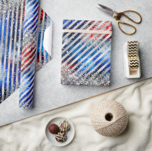 Papier Cadeau Feux d'artifice du 4 juillet Paillettes argentées