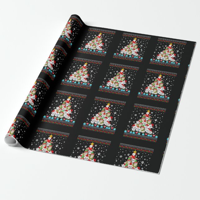 Papier Cadeau Feux de Noël des chiens maltais Noël moche Sweat (Déroulé)
