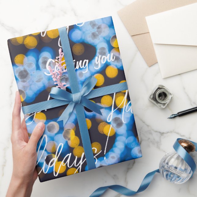 Papier Cadeau Feux de Noël jaune bleu (Cadeaux)